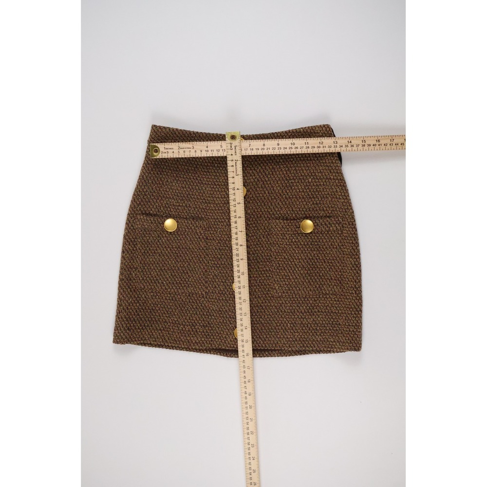 L'AGENCE Mini Skirt Zonder Button Hot Fudge Cinnamon 2 Cotton Tweed NWT $300 - Picture 5 of 7